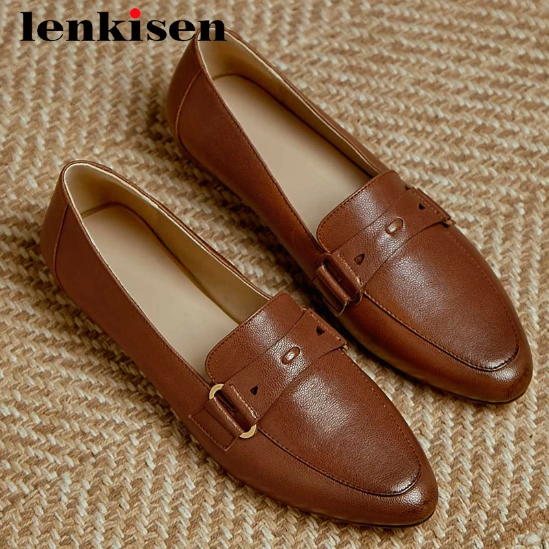 

Lenkisen limited customization sheep leather three colors round toe thick low heel slip on Internet star maiden women pumps L73