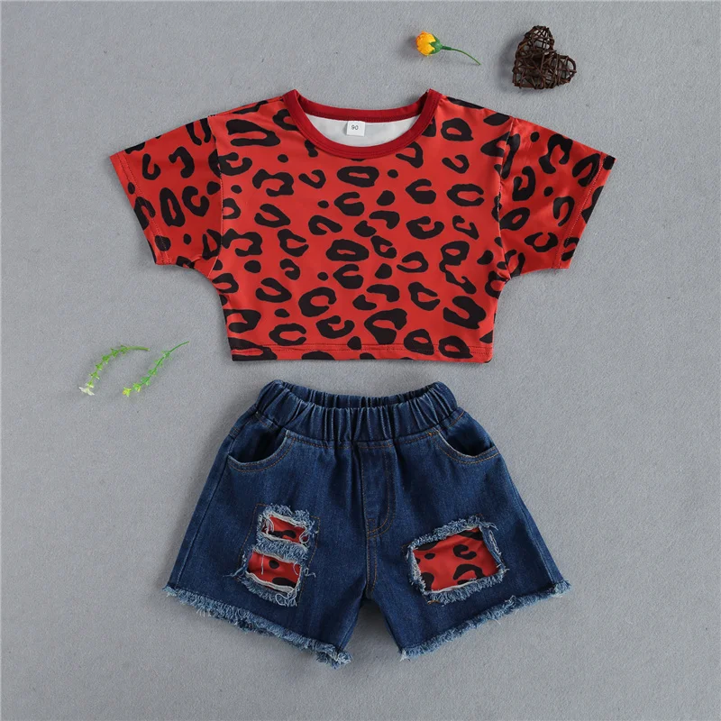 

2pcs Baby Girls Casual Clothes Sets,Children Kids Girls Leopard Print Crop Tops Short Sleeve Shirt Elastic Waist Shorts,1-5Years
