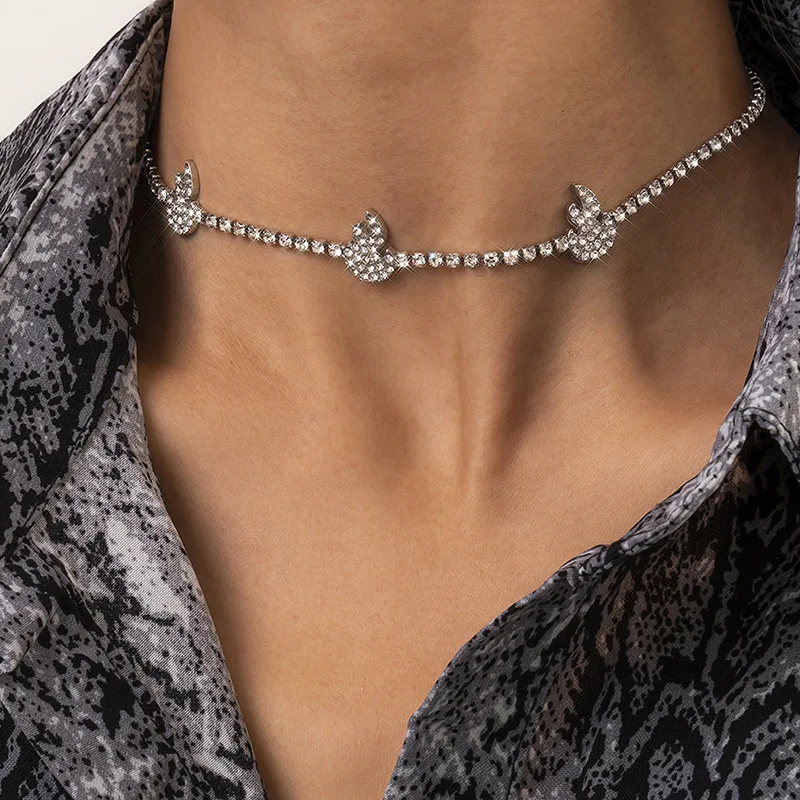 

Jewelry simple ins wind Row Diamond flame Necklace Temperament full Diamond cold Wind Chocker Necklace