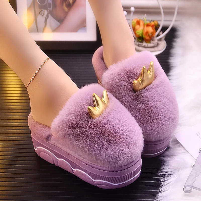 Новые зимние хлопковые тапочки на рифленой подошве Милые теплые домашние