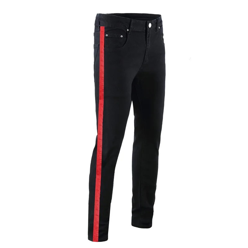 

ABOORUN 2021 Men's Skinny Pencil Jeans Fashion Striped Denim Pants for Male
