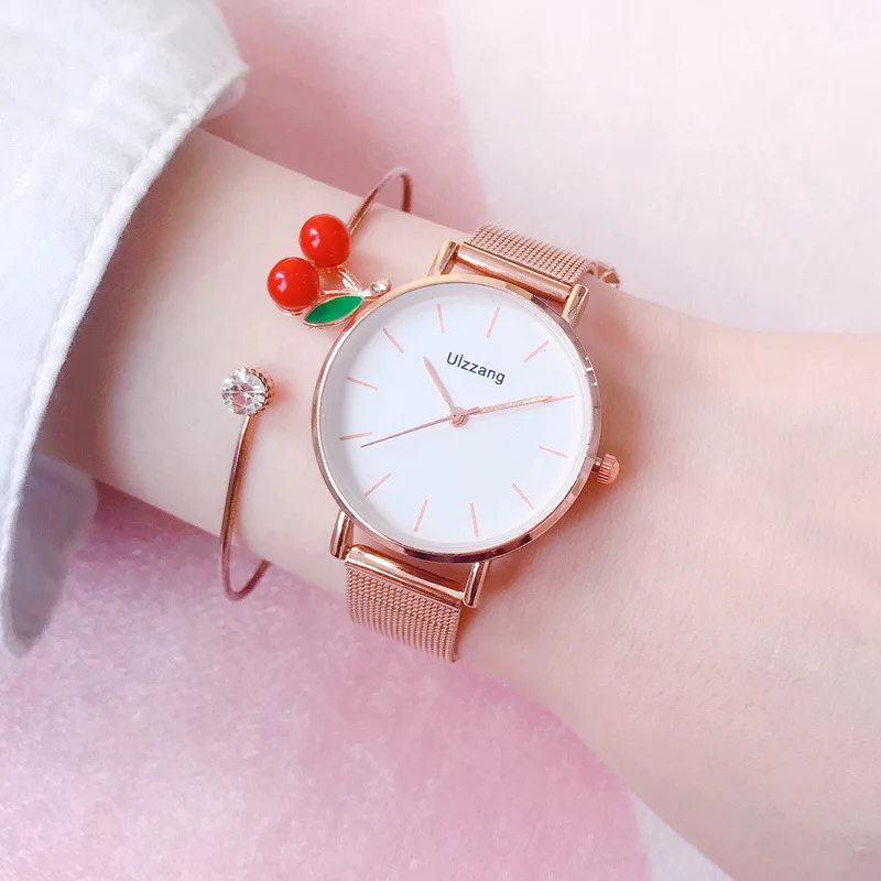 

Часы наручные женские с сетчатым браслетом, люксовые модные брендовые простые, с сетчатым браслетом из розового золота, в подарок