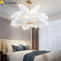 french bedroom luxury pendant lights nordic natural ostrich feather loft led pendant lamp living room lighting deco hanging lamp