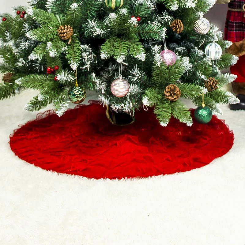 

Christmas Party Decoration Holiday Christmas Decoration Fabric Lace Christmas Tree Skirt Pleated Tree Skirt