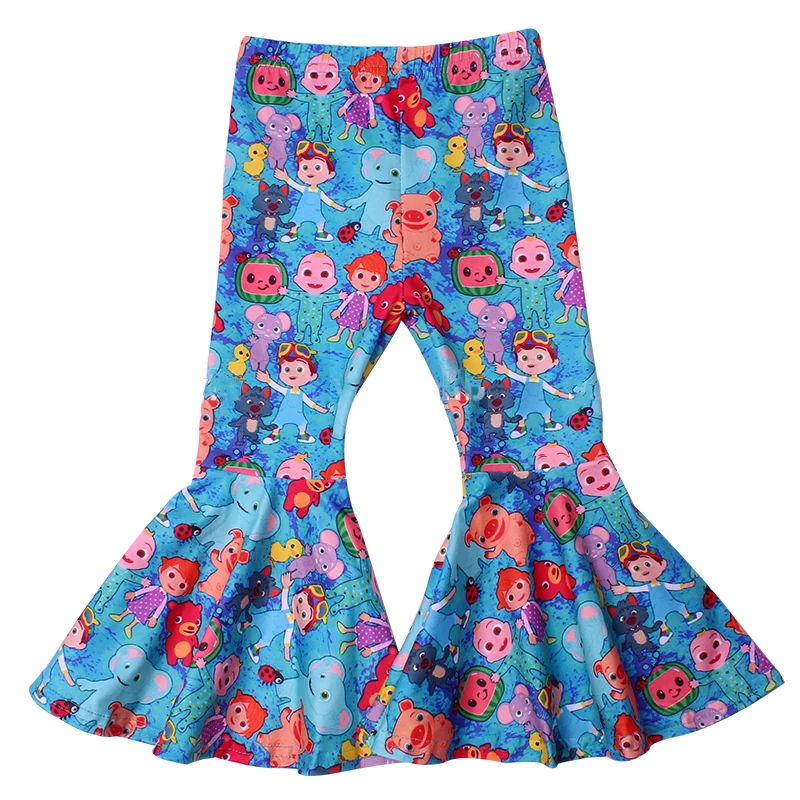 

Toddler Girl Cocomelon Bell Bottoms Boutique High Quality Milk Silk Girl Flare Pants Cartoon Costume Kids Clothes