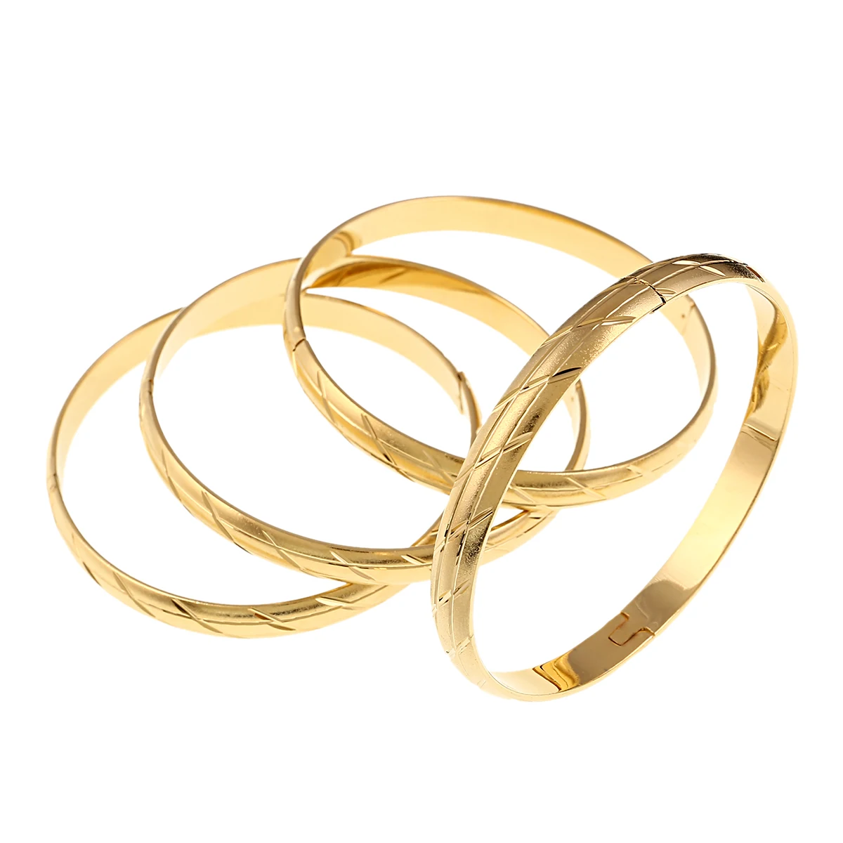 

4PCS Dubai Gold Jewelry For Ethiopian Cuff Bracelets Wedding Bridal Women Men Girls Openable Bangles Gift