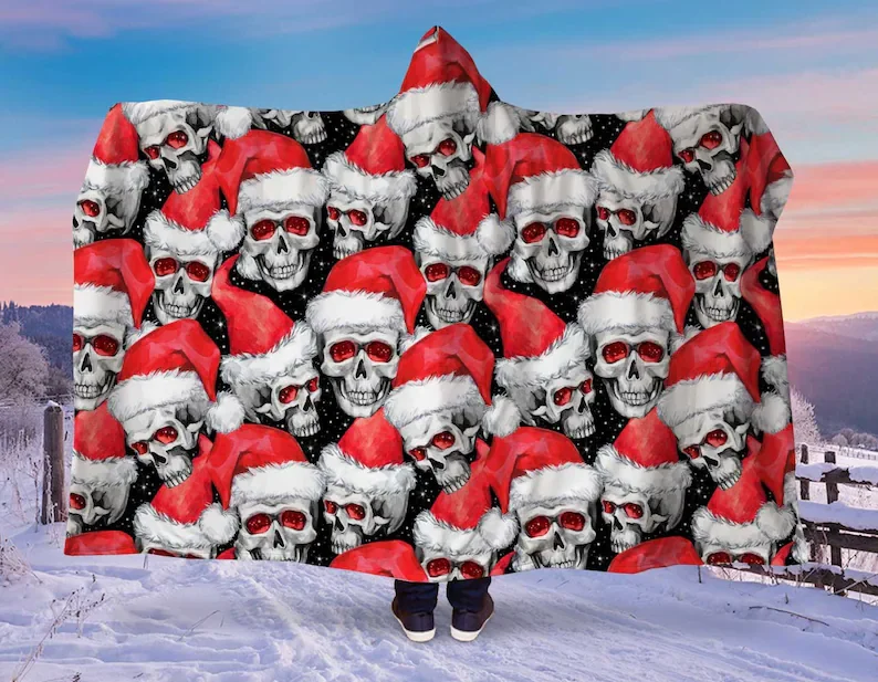

Hoodie Blanket Santa Skulls Hooded Sherpa Blanket - Made in the USA