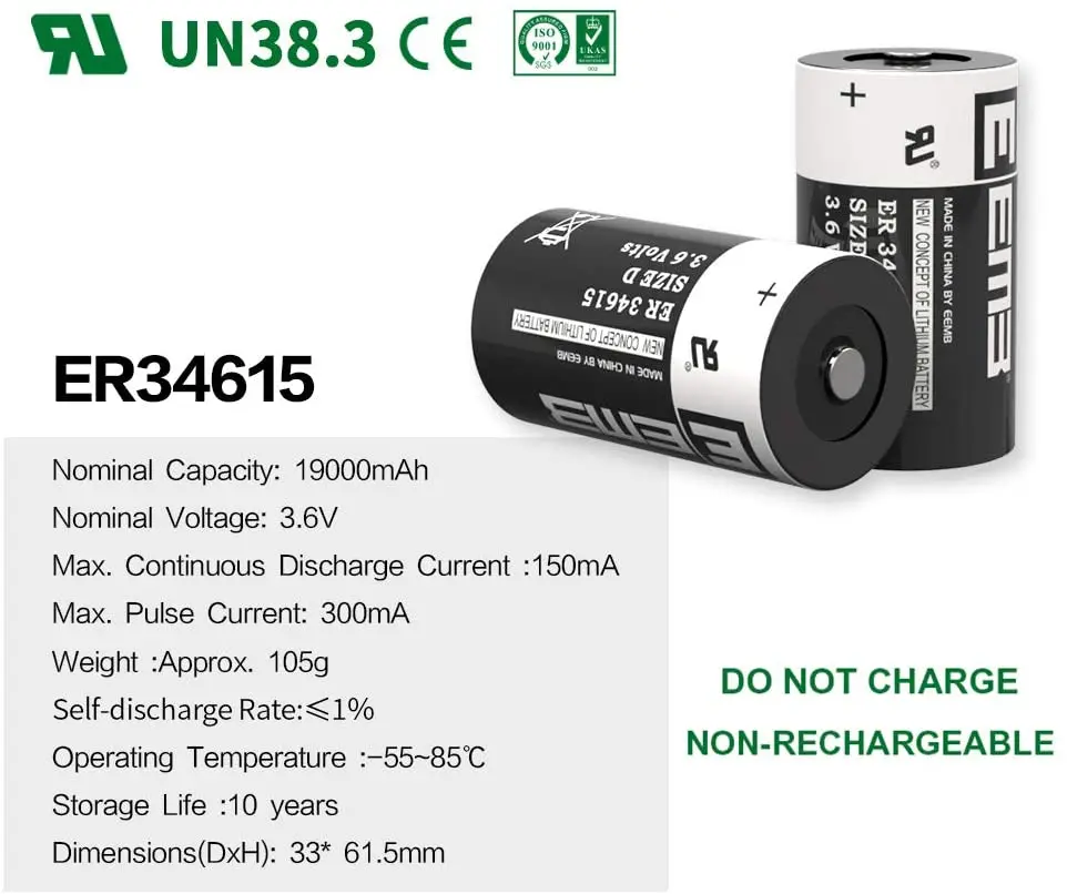 EEMB D Size 3.6V Battery ER34615 Lithium Cell 19000mAh Non-Rechargeable for Electric/ Water Meter Home Monitor Toy Alarm | Электроника