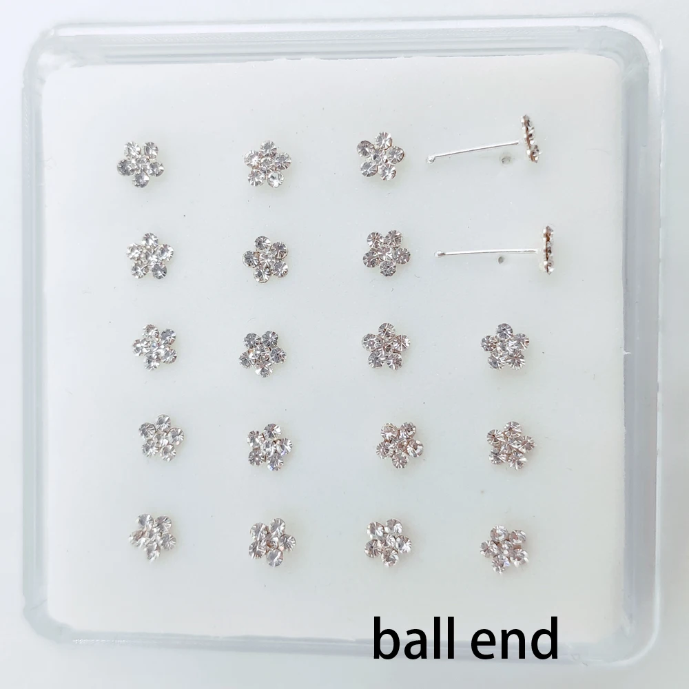 925 стерлингового серебра Сережка для пирсинга носа ясный Хрустальный цветок