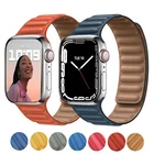 Браслет кожаный для Apple Watch band Series 7 6 SE 44 40 38 мм 42 мм, магнитный ремешок для iWatch 5 4 3 45 41 мм, оригинал