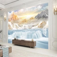 milofi custom 3d wall paper luxury simple marble pattern high mountain flowing water tv background wall non woven wallpaper