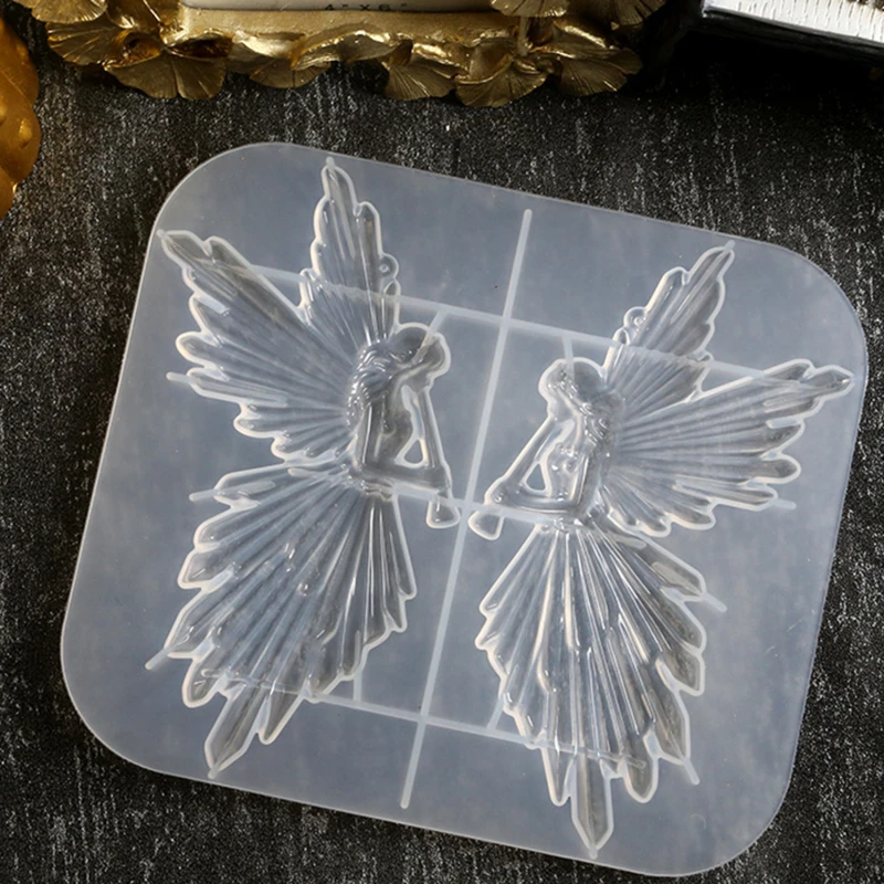 

Crystal Epoxy Resin Mold Girl With Flute Angel Mirror Shiny Silicone Mould DIY Crafts Decorations Ornaments Casting Tools