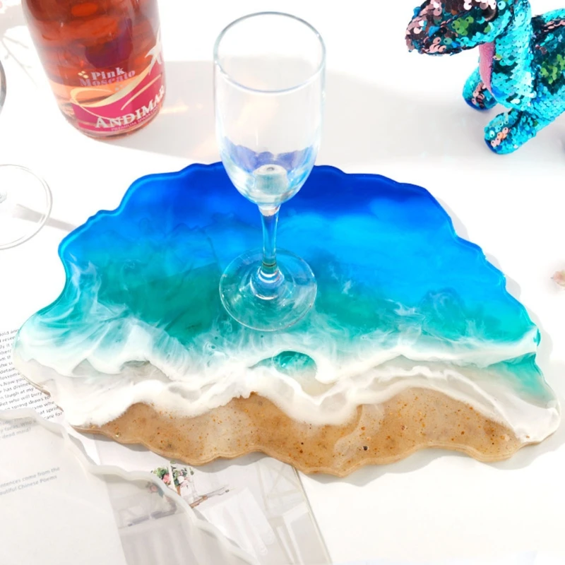 

R58E Crafts Irregular Wave Tray Epoxy Resin Mold Serving Plate Board Silicone Mould