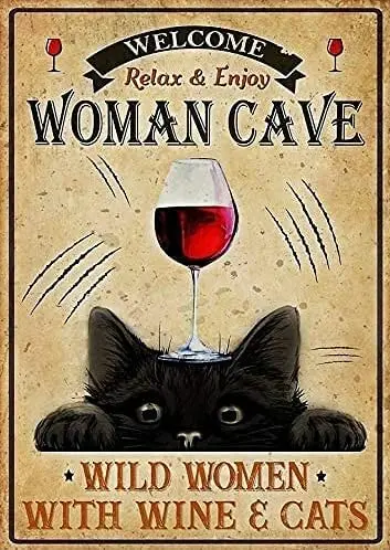 

Cat Goblet Red Wine Vintage Metal Tin Sign Poster Wine In The Shower Funny Cat Bathroom Quote Vintage Office Bar Cafe 12X8 Inch
