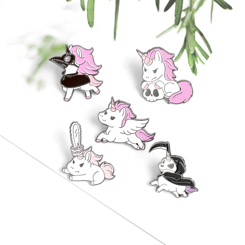

Purple Sweet Cool Style Enamel Brooches Skull Chainsaw Beak Girl Pins Gift For Friends Custom Jewelry Backpack Badges