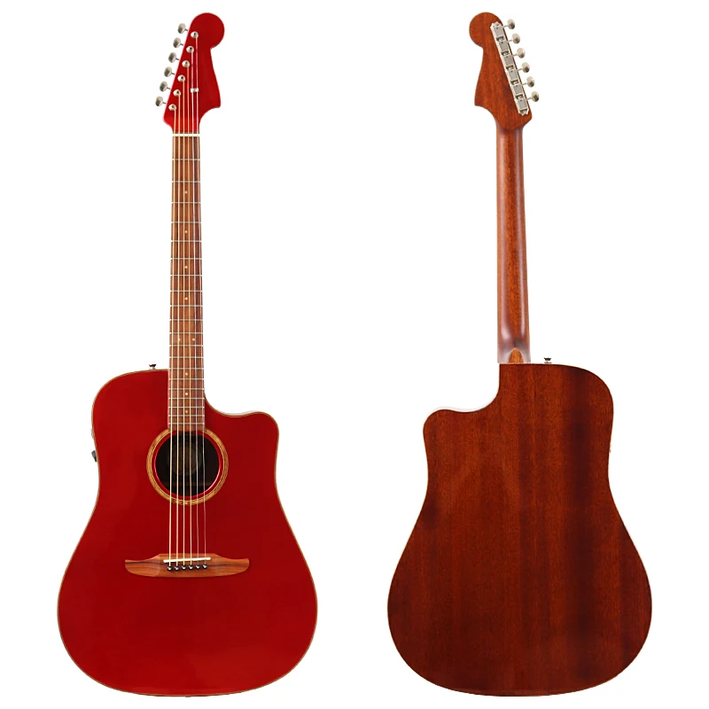 

Full solid wood acoustic guitar 41 inch acoustic electric guitar red color high gloss 6 string folk guitar with EQ