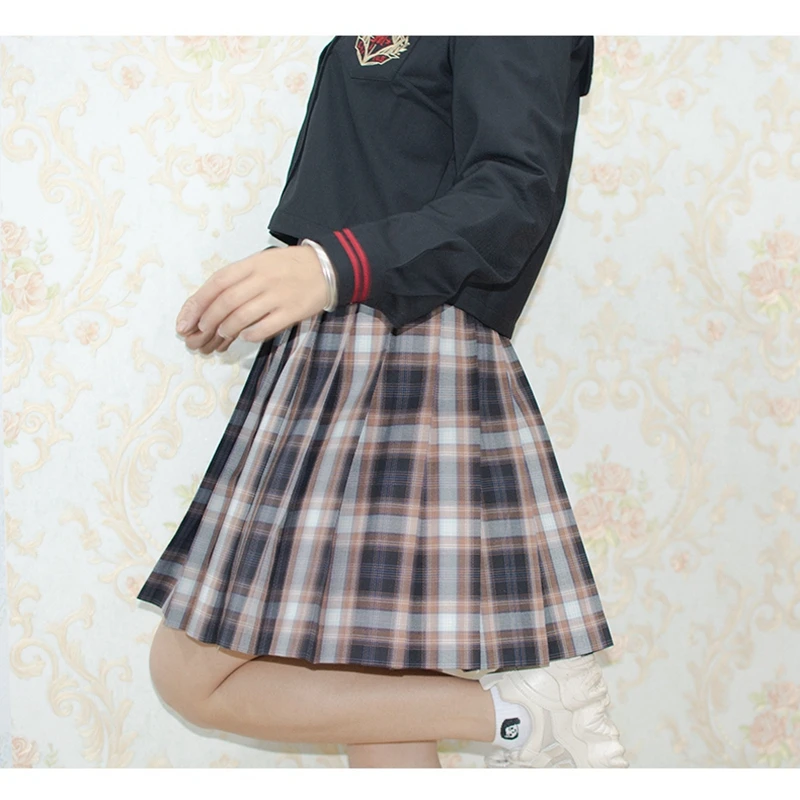 A0062JK плиссированная юбка цвет темный кофе шоколад японская школьная форма Милая
