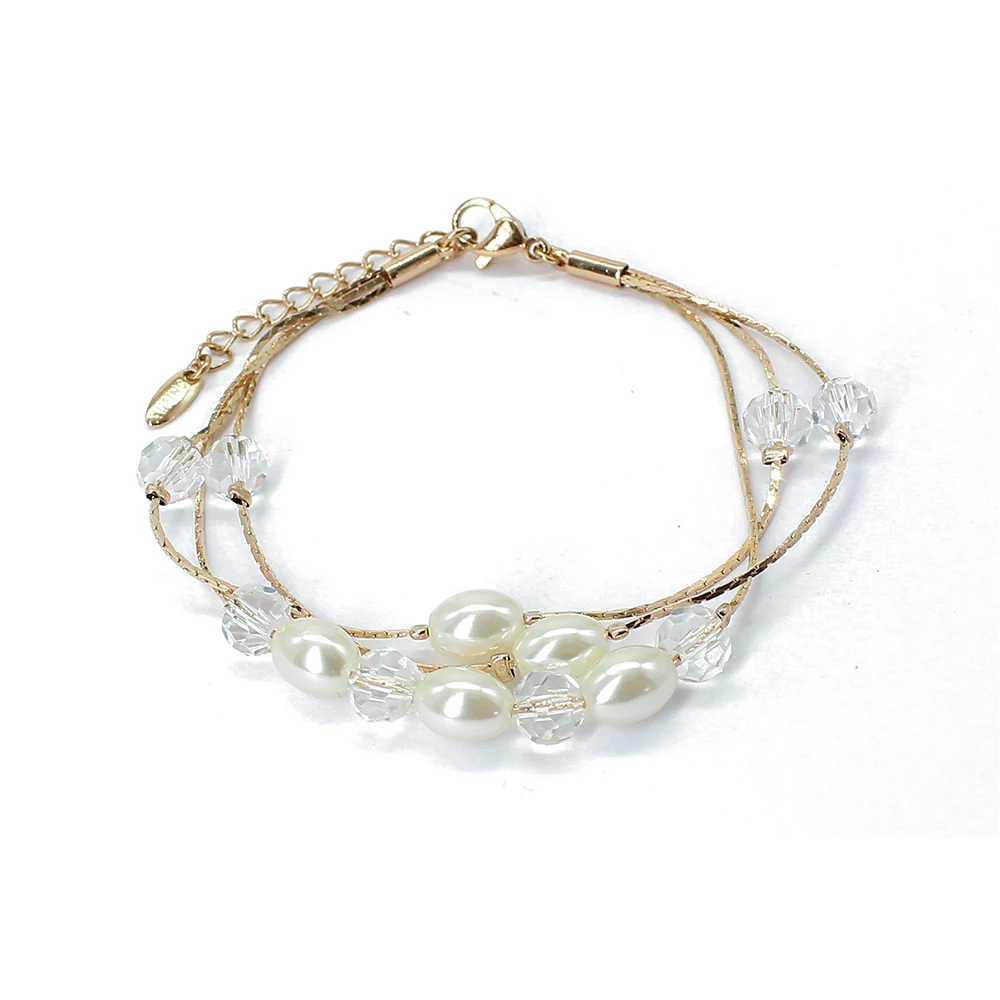 

Ethnic Fashion Imitation Pearls Bracelet Bangle for Women Girls Multi-Layes Beaded Design Link Chain Bracelets Jewelry Gift