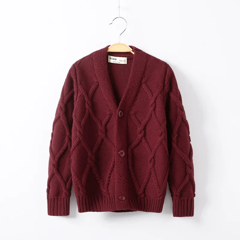 Wine red Детский кардиган осень г. Одежда для маленьких мальчиков однобортный вязаный свитер кардиганы для мальчика ясельного возраста весенняя одежда для детей от 2 до 12 лет - Цвет: Wine red