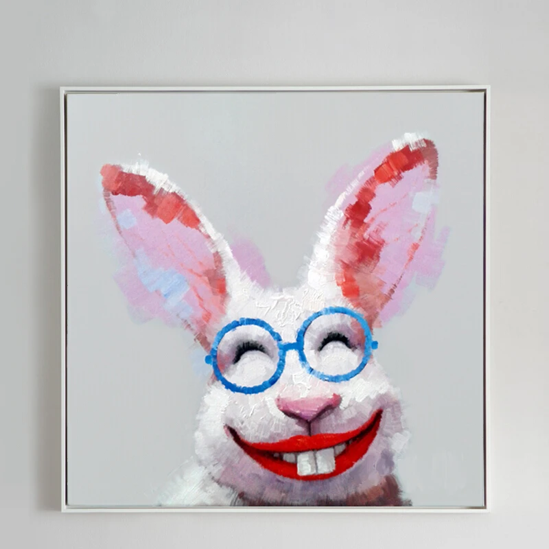 100% ручной Краски ed абстрактный улыбка Кролик картина маслом на холсте искусство