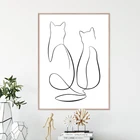 Абстрактный плакат с изображением двух кошек, однострочный художественный принт, Минимальный декор, Современная Настенная живопись на холсте, домашний декор