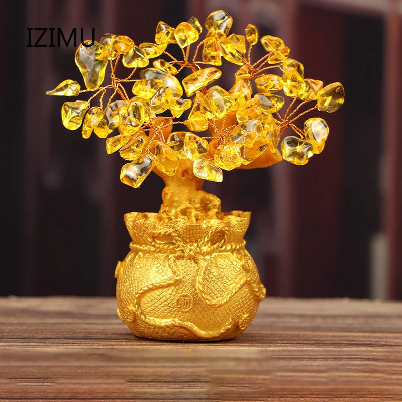 

Chinese Golden Crystal Lucky Money Fortune Tree LUCKY Fortune Wealth Home Office Decoration Ornament Figurines Best Gifts