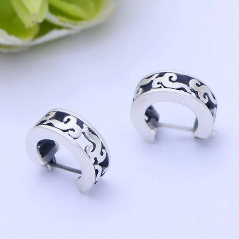 

Solid S925 Sterling Silver Earrings Women Hollow Hoop Earrings