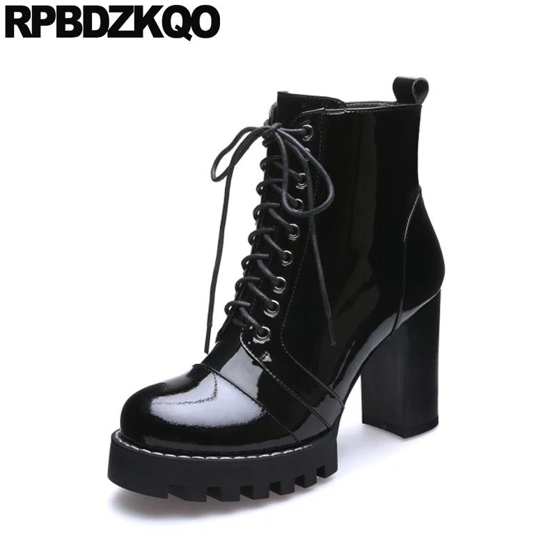 Обувь Лакированная кожа коренастый ожерелье 9 со шнуровкой Большие Размеры в