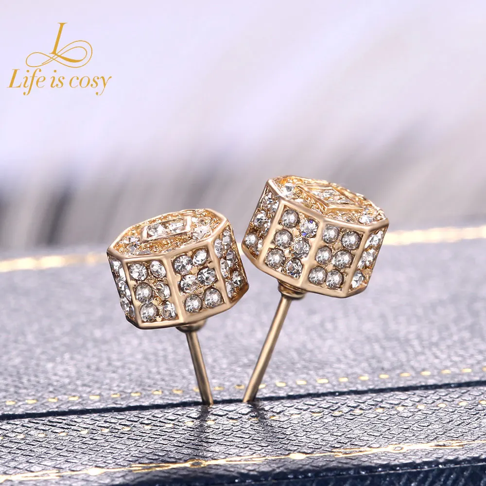 

Christmas street personality hip-hop hipster 8-sided type full of diamonds stud earrings fashion luxury jewelry