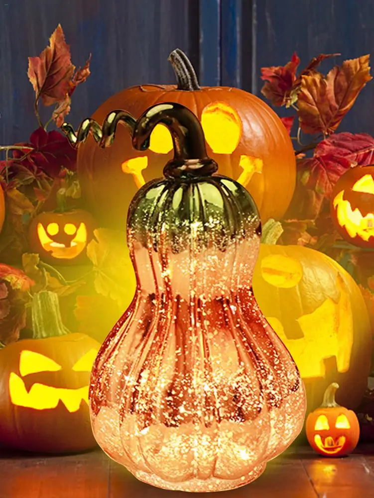

Хэллоуин Тыква стеклянная лампа День благодарения освещение растения покрытие Тыква Лампа декоративные растения украшения стеклянная лам...