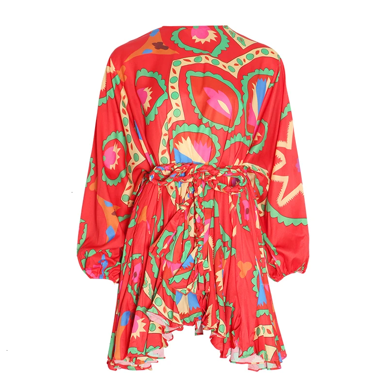 Женское платье с принтом GALCAUR повседневное пляжное о-вырезом длинным рукавом и