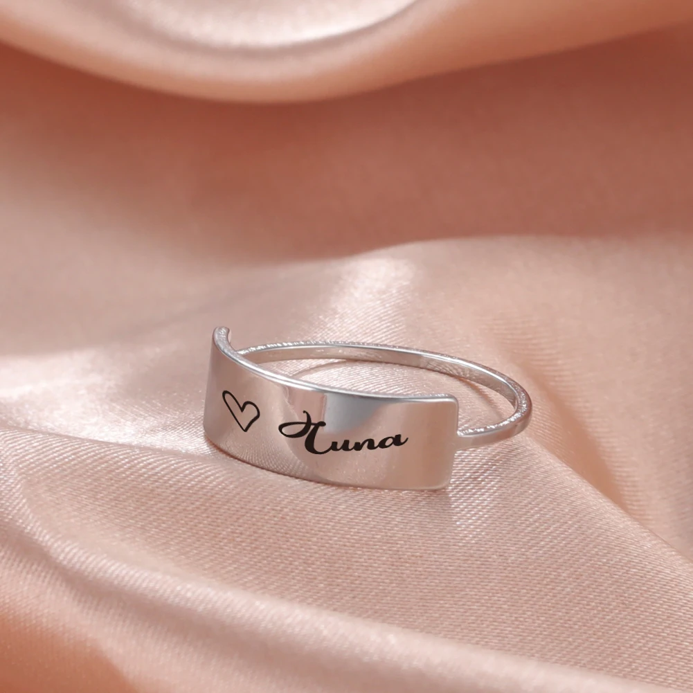 

Personalized Name Date Heart Custom Couple Finger Ring Love Stainless Steel Date Custom Gift For Woman Man Lover Wife Jewelry