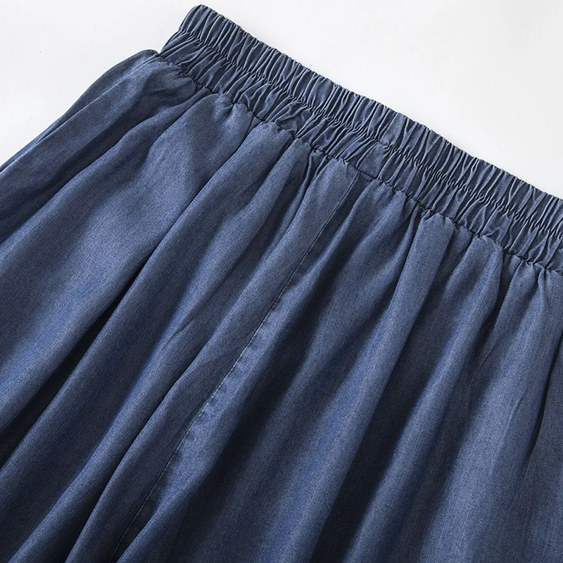 Новые летние ледяной шелк Tencel джинсовые свободные широкие Подрезанные штаны