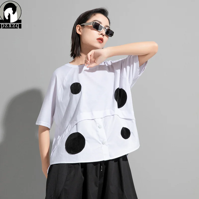 

Харадзюку женская футболка с узором в горошек, футболка с принтом в уличном стиле; Футболка с короткими рукавами для женщин Футболка женски...