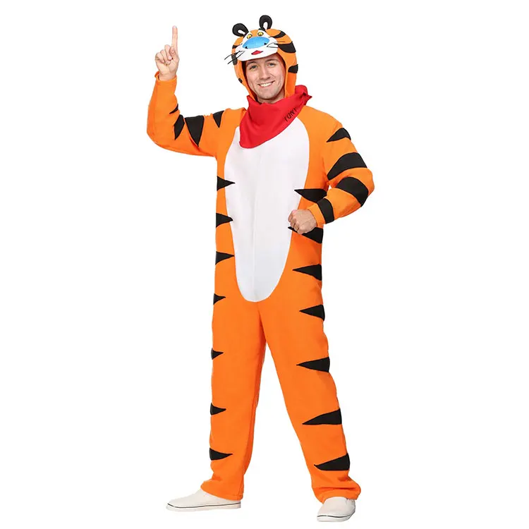 

Halloween Tiger Suit For Adult Men Animal Onesies Winter Warm Flannel Sleepwear Hooded Anime Cosplay Costume Party Cute Fantasy