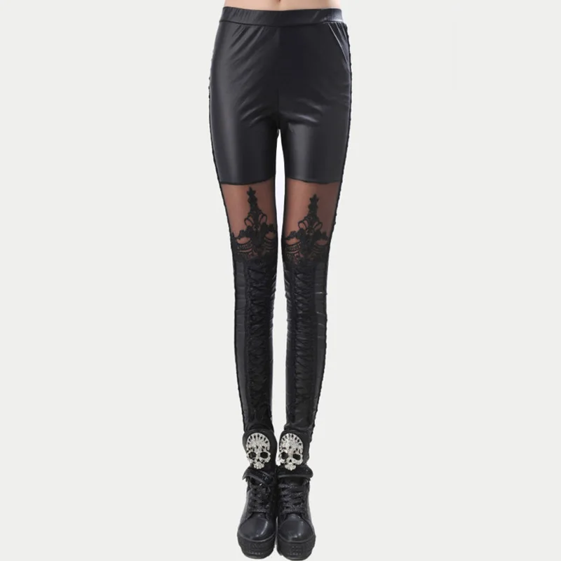 Black Women Stretch Faux Leather High Waist pants sheath Leggings Cheap Women Clothing