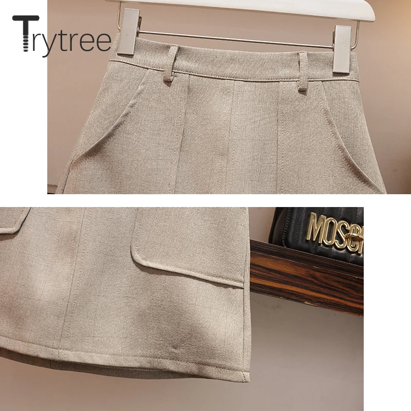 

Trytree 2020 Spring Two piece set Casual Peter pan Collar Lace Single Breasted Tassel Top + Skirt Mini Pockets Set 2 Piece Set