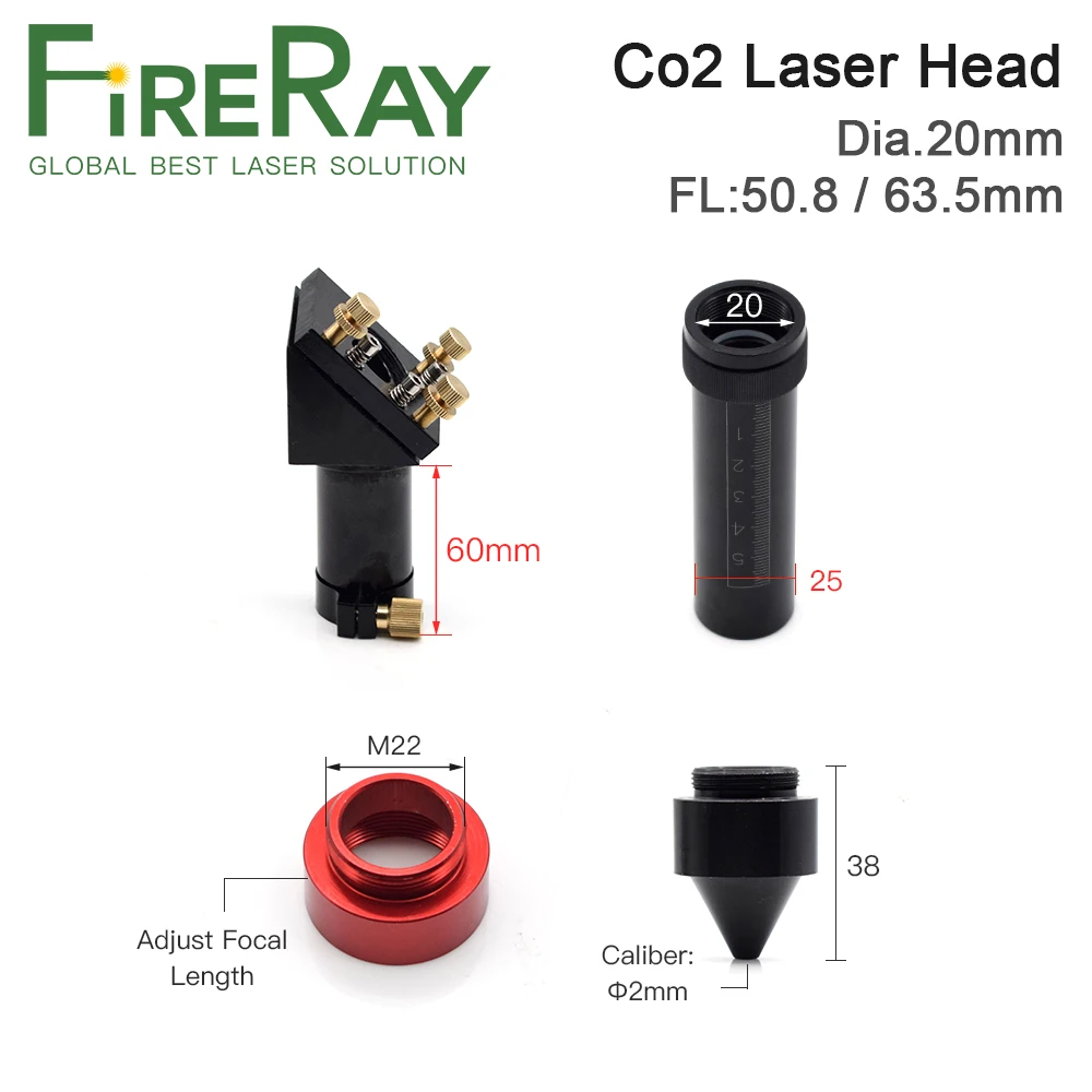 Лазерная головка FireRay Co2 для лазерной гравировки диаметр 20 мм FL50.8 и 63 5 зеркальная