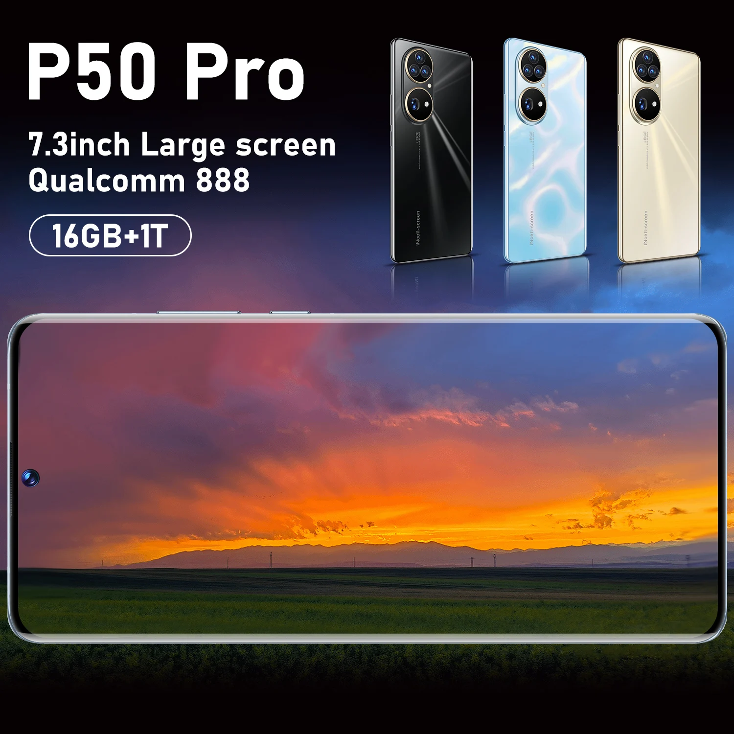 

P50 Pro 16GB+1T Dual SIM Cellular Phones 7.3 “ 6800Mah Andriod11.0 Deca Core Qualcomm888 36MP+64MP Smartphones Global Version