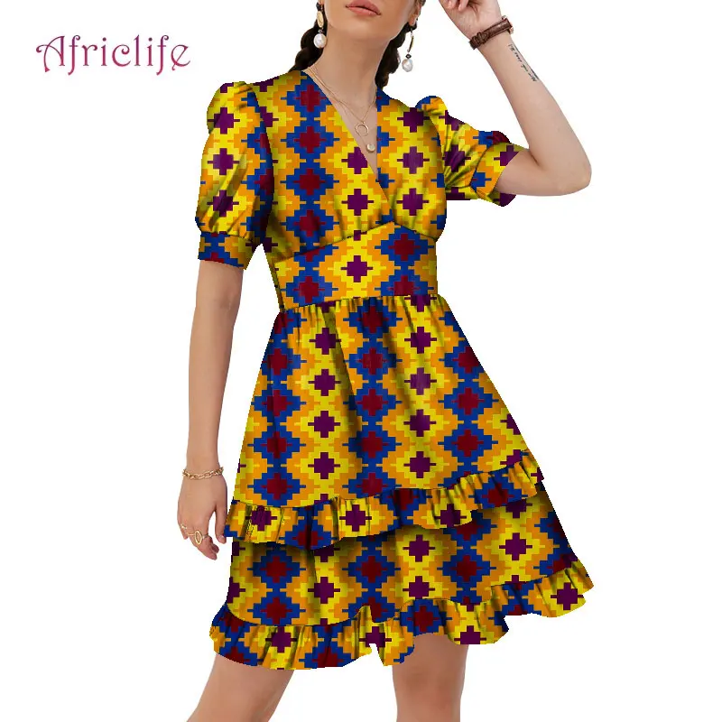 

Summer Outfit Vestistdos Lady Party Puff sleeve A-line High Wait Sexy African Women Dress Short WY9003