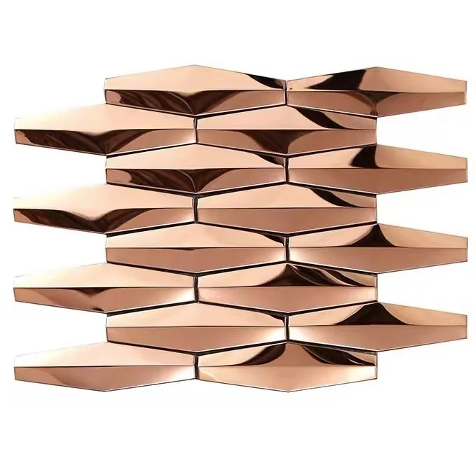 

3D effect gold Stainless steel metal brick tile for kitchen backsplash