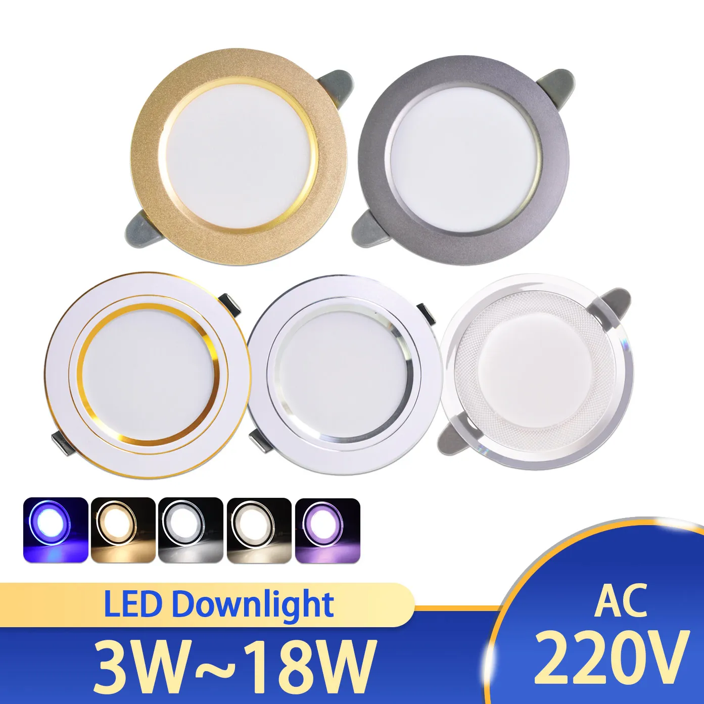 

Downlight 3W 5W 15W 18W led Downlight 3000k 4500K 6000K AC220V-240V recessed led downlight Kitchen living room Indoor downlight