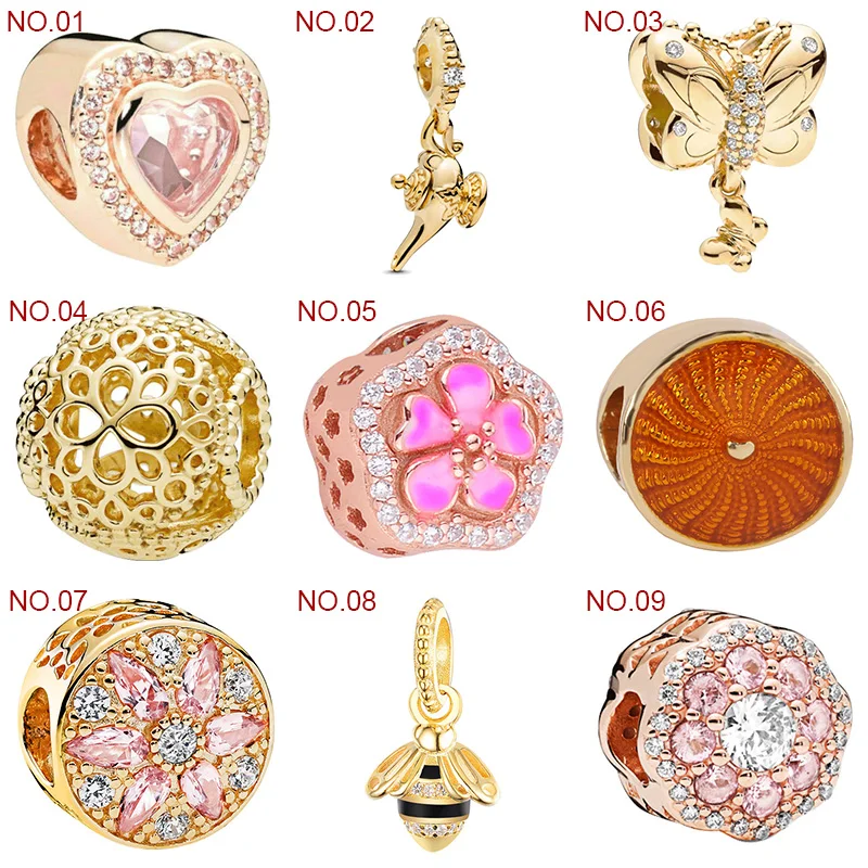 Позолоченные браслеты из стерлингового серебра 925 пробы плавающие шармы бусины