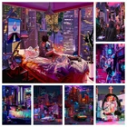 Ночная неоновая городская уличная аниме 5D картина из страз своими руками вышивка крестиком милый домашний декор ручной работы