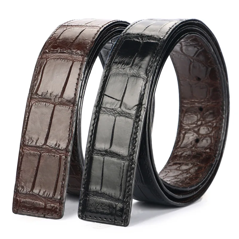 Double-Sides Designer Authentic Real Crocodile Belly Skin Male Waist Strap Without Buckle Genuine Alligator Leather Belt For Men