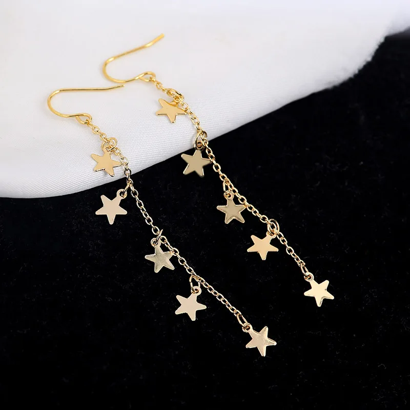 2020 новые модные золотые длинные Подвесные серьги со звездой и кисточками для