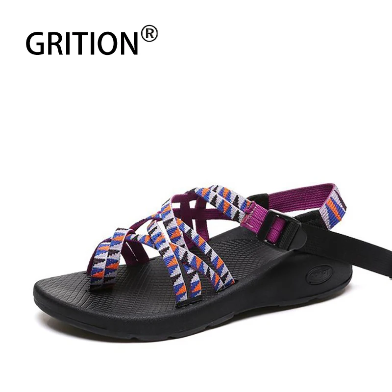 Женские уличные сандалии GRITION босоножки на плоской танкетке и низком каблуке