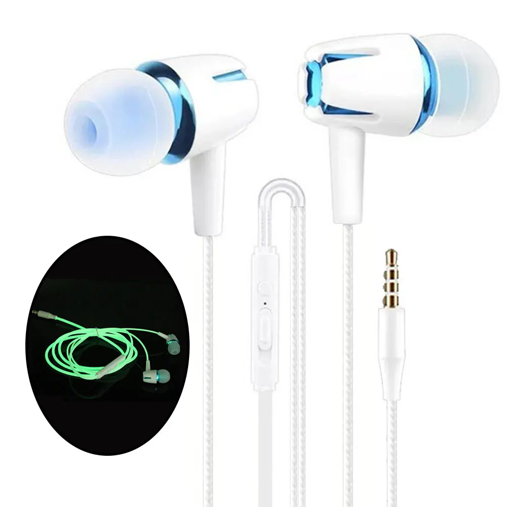 Fluorescent Blue Новые наушники-вкладыши флуоресцентные наушники 3,5 мм с высоким басом стерео с микрофоном проводные наушники Xiaomi huawei samsung Drop - Цвет: Fluorescent Blue