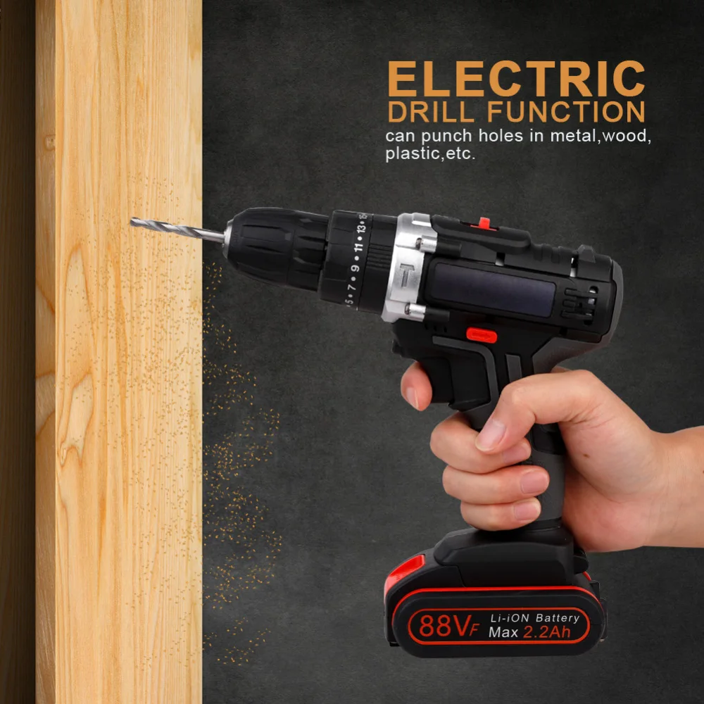 

88VF Lithium Ion Cordless Drill Power Drill Set With 3/8 Inches Keyless Chuck Variable Speed 16 Bits 22 Driver Bits