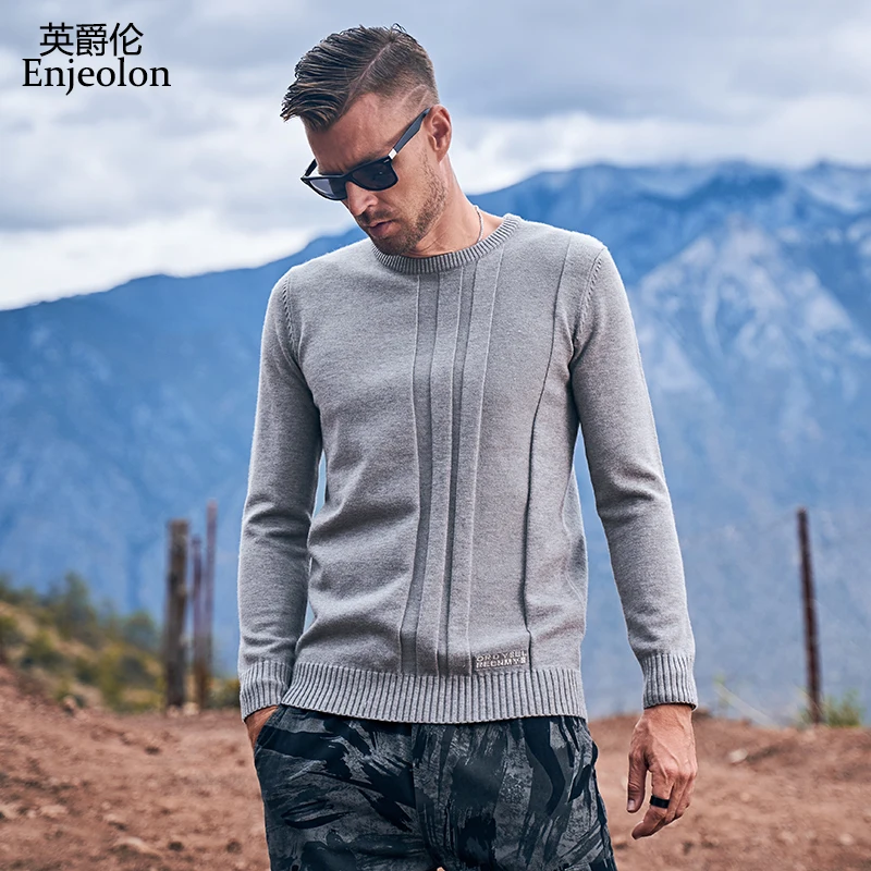 Мужской вязаный свитер Enjeolon повседневный однотонный пуловер с круглым вырезом